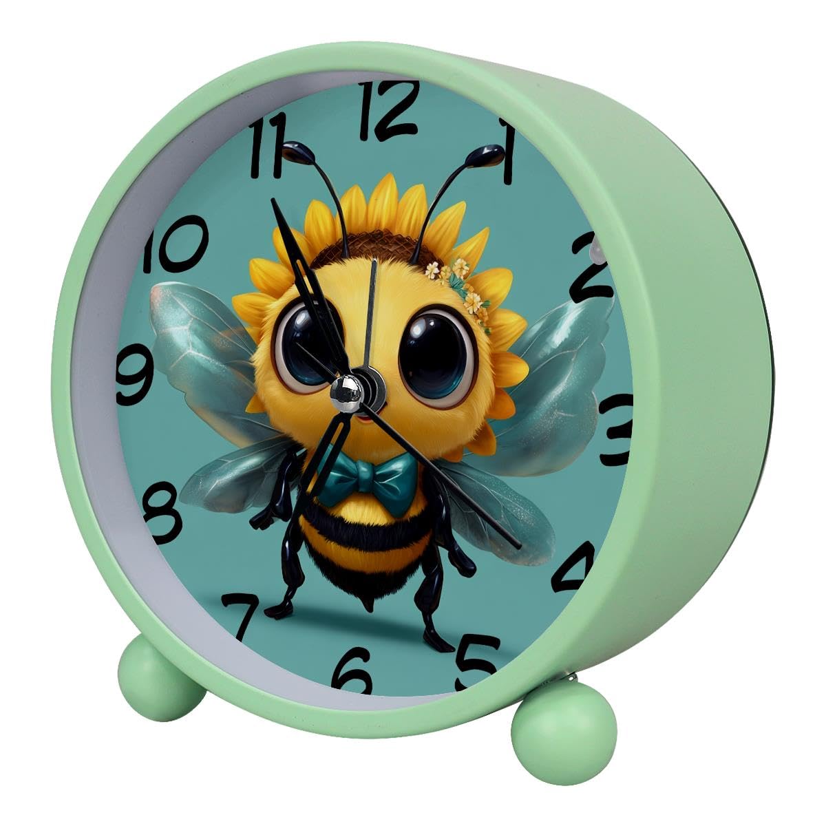 Luoweisi Analog Alarm Clock Bee, Silent Non-Ticking with Night Light, Battery Operated, Round Desk Alarm Clock for Office, Bedroom, Elderly, Adults, Children, Student Gifts
