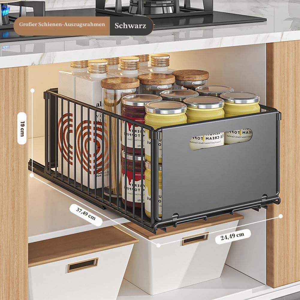 2pcs Erweiterbarer ausziehbarer Schrank-Organizer, selbstklebende ausziehbare Schrankschublade unter dem Spülenschrank für Küchenschränke, Speisekammer, Badezimmeraufbewahrung groß