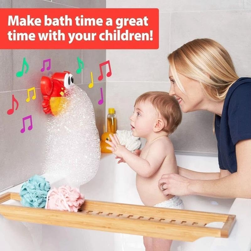 Image of Happy Hues Musical Bubble Crab Bath Toy for Toddlers - Automatic Bubble Maker Machine with Strong Suction Cups, Fun Bathtub Wall Toy for Kids & Infants 18M+ (Red)