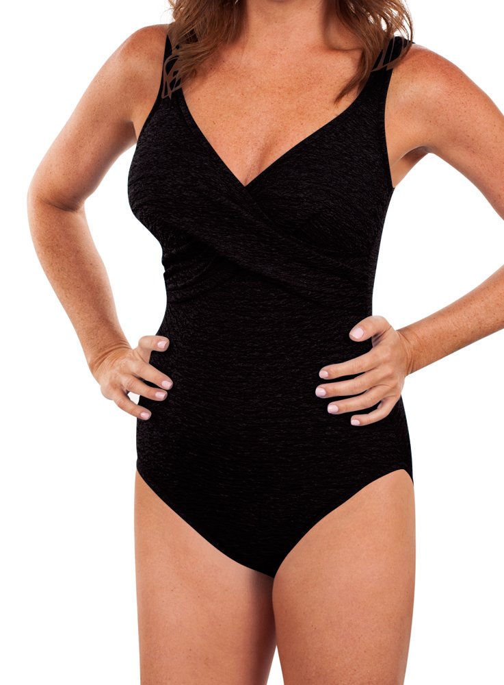 Krinkle Chlorine Resistant Women's Long Torso Twist Front Tank Black 22WL