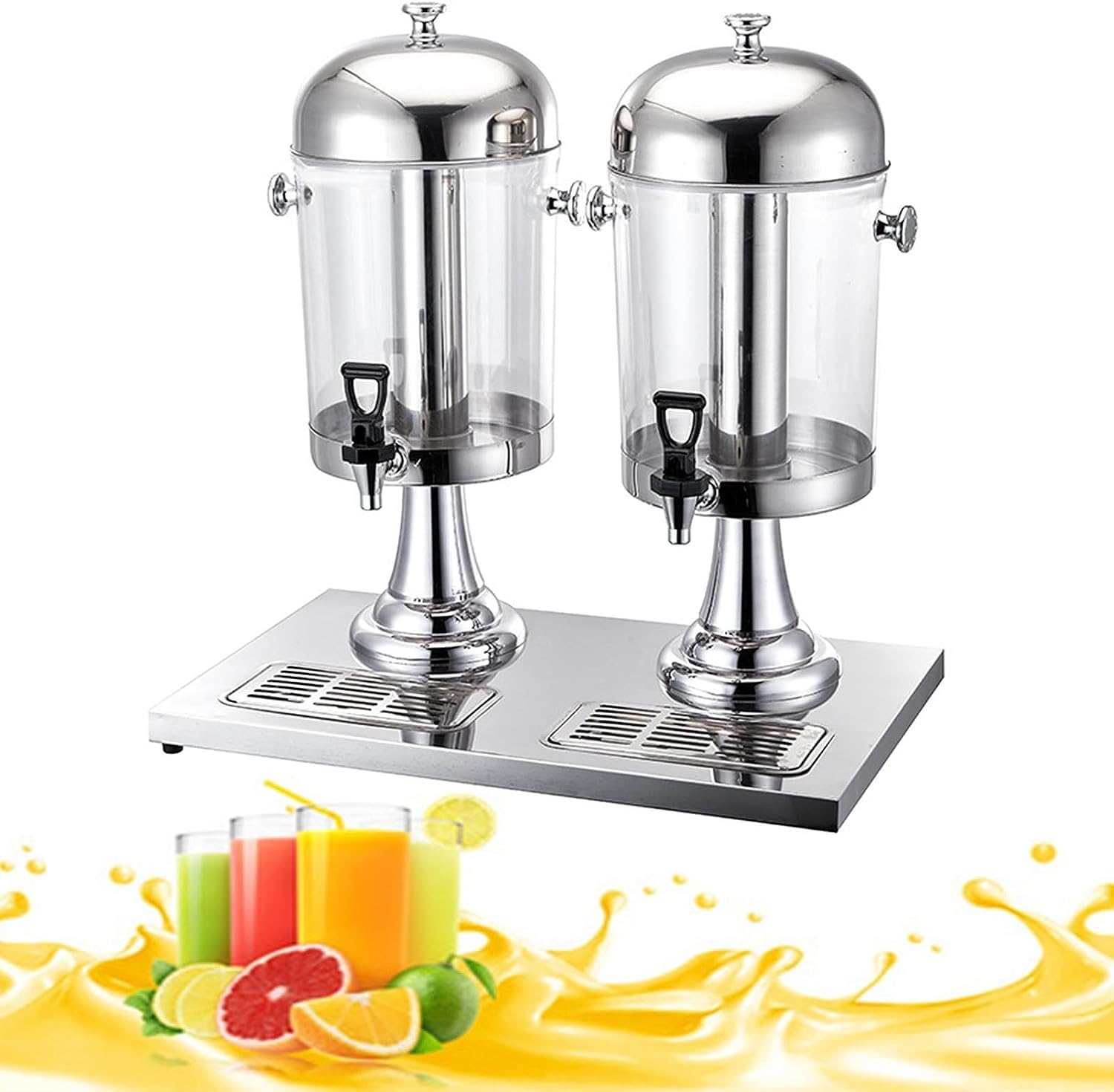 ASerZenith Drink Dispenser With Tap, Commercial 8/16/24L Stainless Steel Beverage Dispensers, Cold Hot Juice Dispenser, For Parties, Weddings, Buffet(Silver-16L)