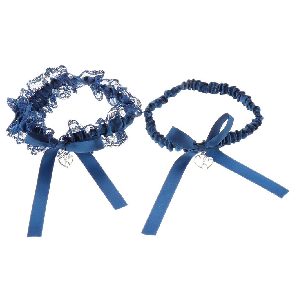 elbme Pack of 2 Elegant Wedding Bridal Bowknot Love Heart Pendant Lace Garter Throwaway Toss Leg Ring Blue One Size-picture-35