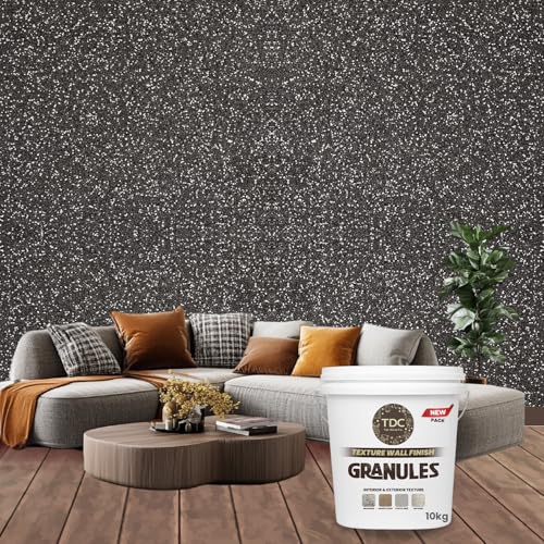 Image of The Decor Co. Marble Texture Wall & Floor Paint with 3D Designer Stone and Granite Luxury Finish Washable Water Resistant Acrylic Emulsion for Interior Exterior Home Decor DIY (1Pc, Granuls Black, 10kg)