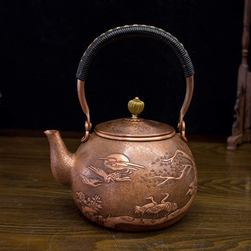 Japanese Style Tetsubin Tea Kettle Cast Iron Tetsubin Teapot Teapot Tetsubin Tea Kettle Purple Copper Teapot Hand Made Retro Uncoated 1300ml Large Capacity Copper Teapot Tea Accessories (Color : C, Si