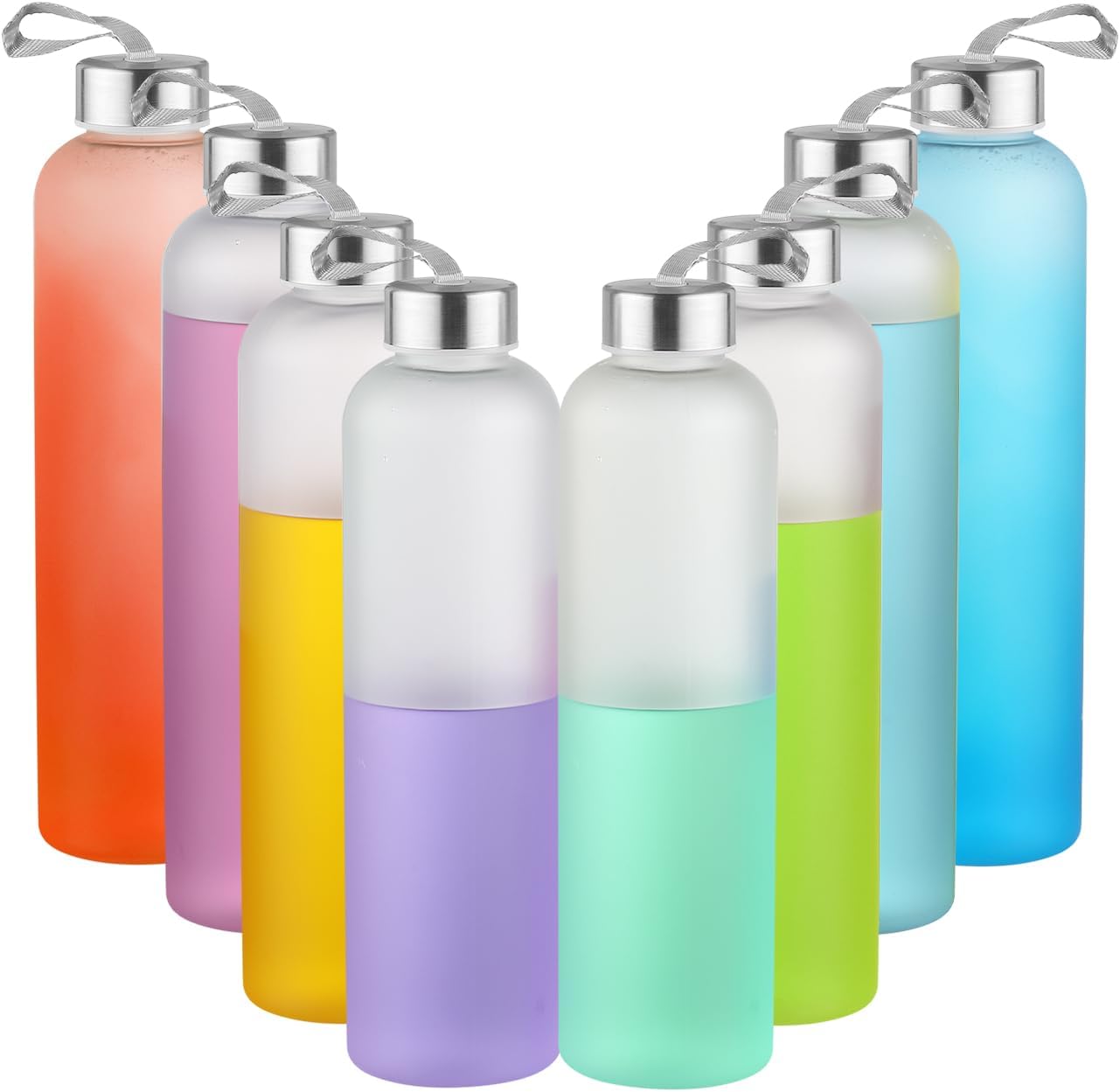 novelinks 8 Pack 27OZ Frosted Water Bottles with Stainless Steel Silver Lid,Leakproof Gym Bottles, Reusable Sport Water Jug for Fitness Camping Office