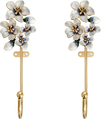 Paquete de 2 ganchos decorativos de pared, gancho de pared de metal con forma de flor vintage para colgar abrigos, ropa, llaves, sombreros, toallas