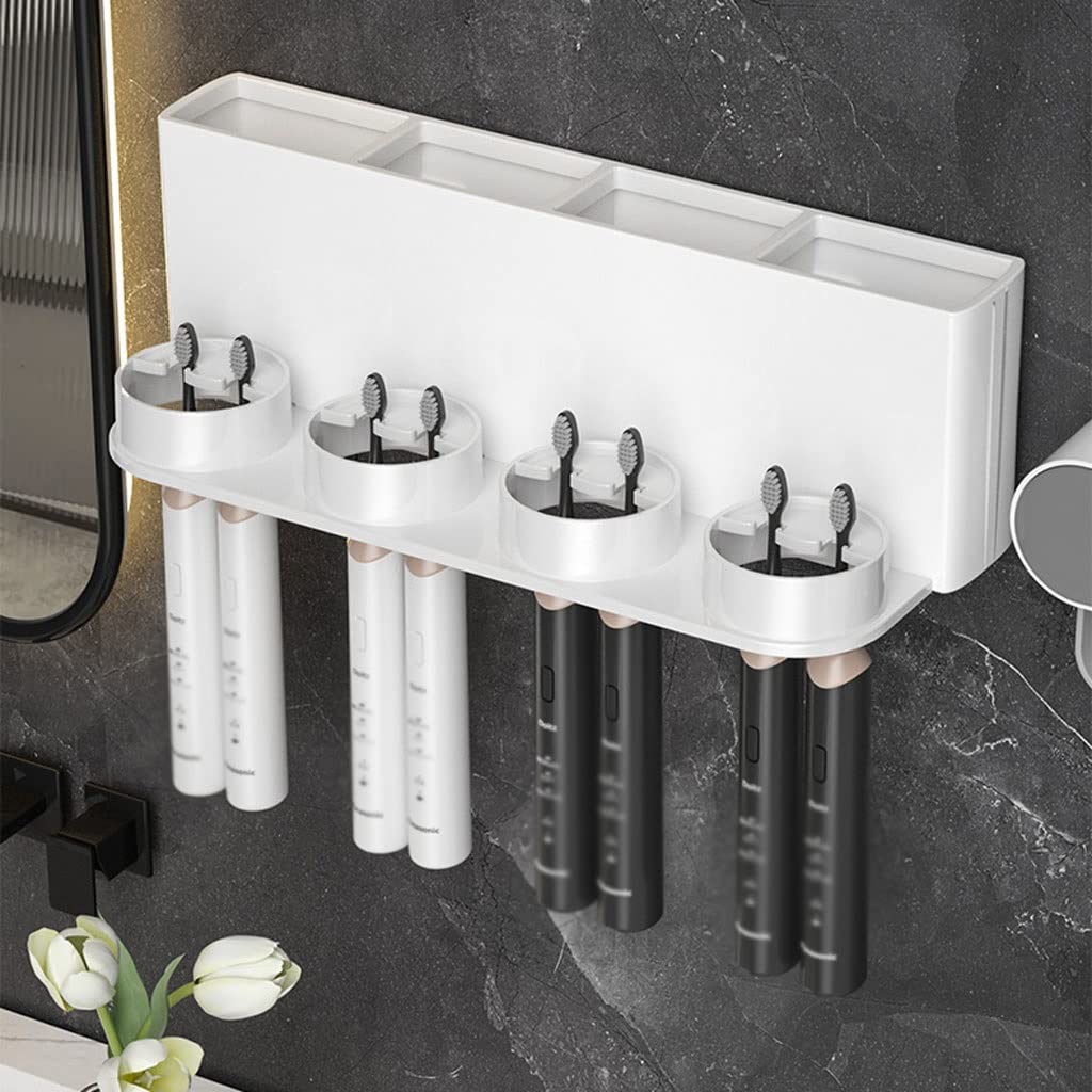 Estante para Cepillos de Dientes 2 Pezzi Porta di stoccaggio del Supporto da Denti a Parete con Un Kit di spremitura Automatico del distributore di dentifricio Automatico(A)