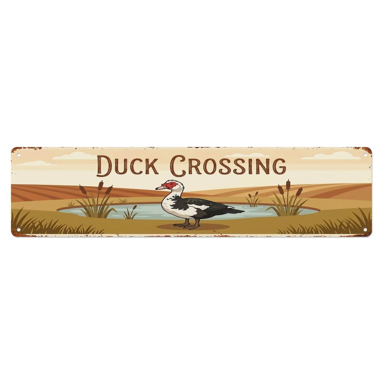 Vintage Muscovy Duck Farm Scene DUCK CROSSING Metal Tin Sign