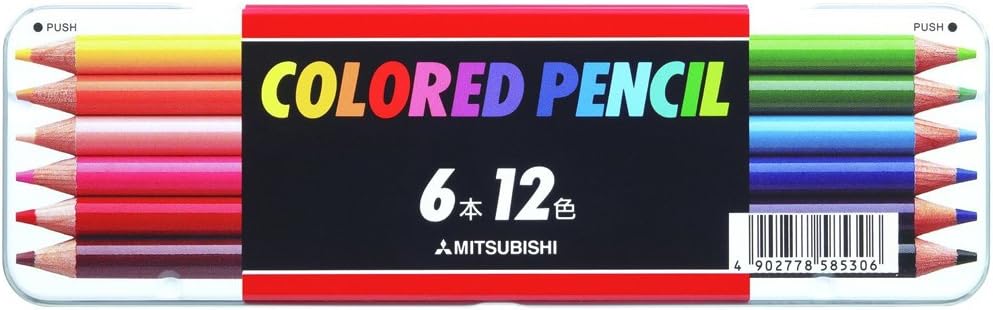 Mitsubishi Pencil K51212C Colored Pencils, 512, Standard, 6 Pieces, 12 Colors