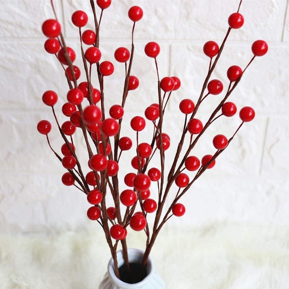 Künstliche rote Beerenstiele, 35,6 cm, künstliche Stechpalmenbeeren für Neujahr, Urlaub, Weihnachtsbaum, Vase, DIY-Kranz, Basteln, Heimdekoration, 12 Stück