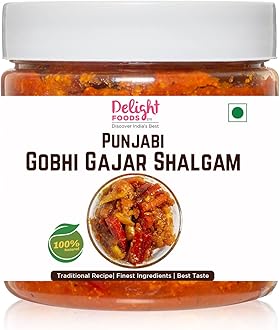 Delight Foods Punjabi Gobi Gajar Shalgam Achaar 350g |Cauliflower Carrot Turnip Pickle | Indian Preserve | Chutney | UppinKai | Chakna | Achar with Authentic Masalas & Recipes |