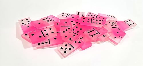 Miniatura 8 de Juego de dominó hecho a mano de 4 colores, doble brillo en la oscuridad, blanco lechoso y rosa a naranja claro y azul, juego de dominó neón, regalo,