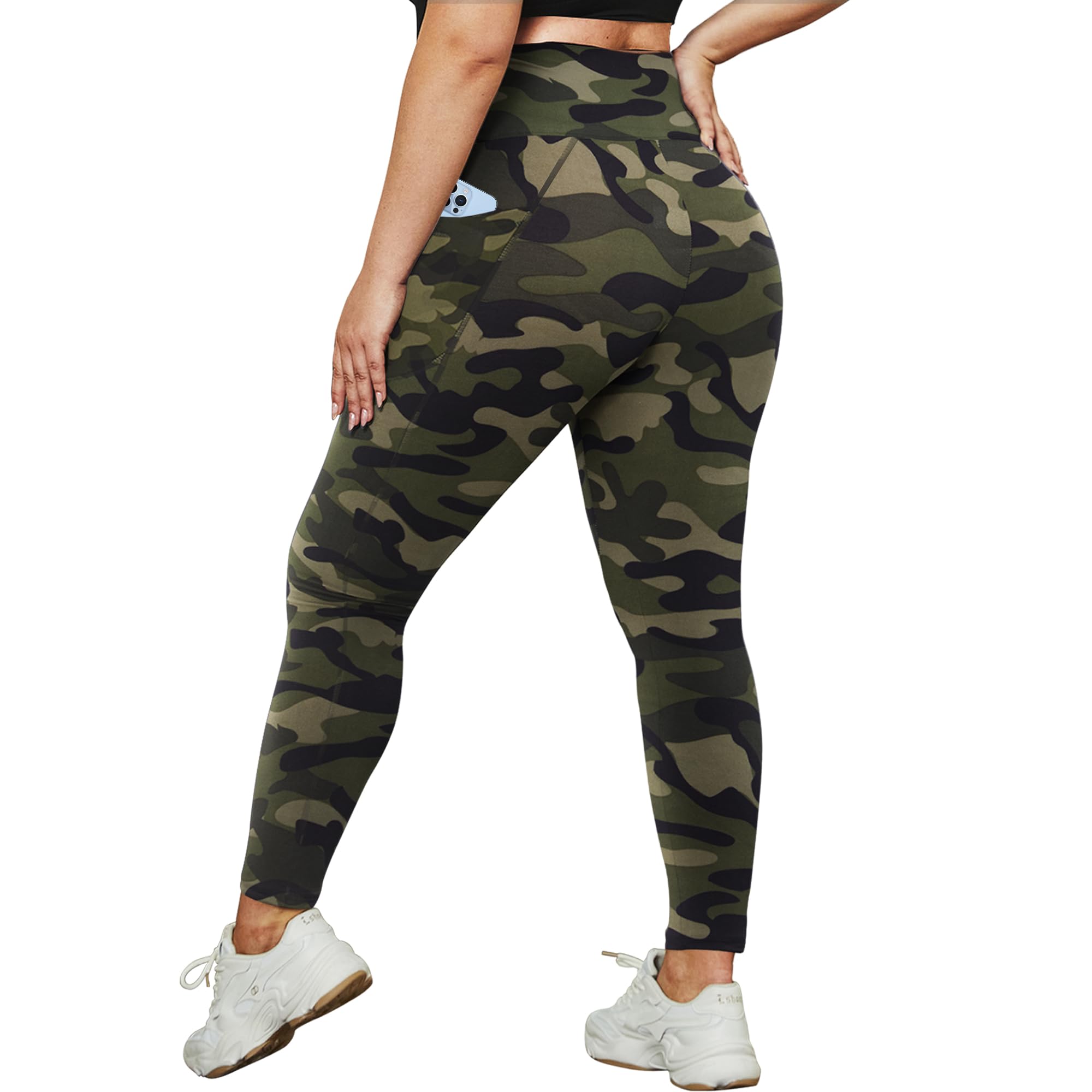 HLTPRO Plus Size Leggings with Pockets for Women - Black Yoga High Waist Tummy Control Pants for Workout