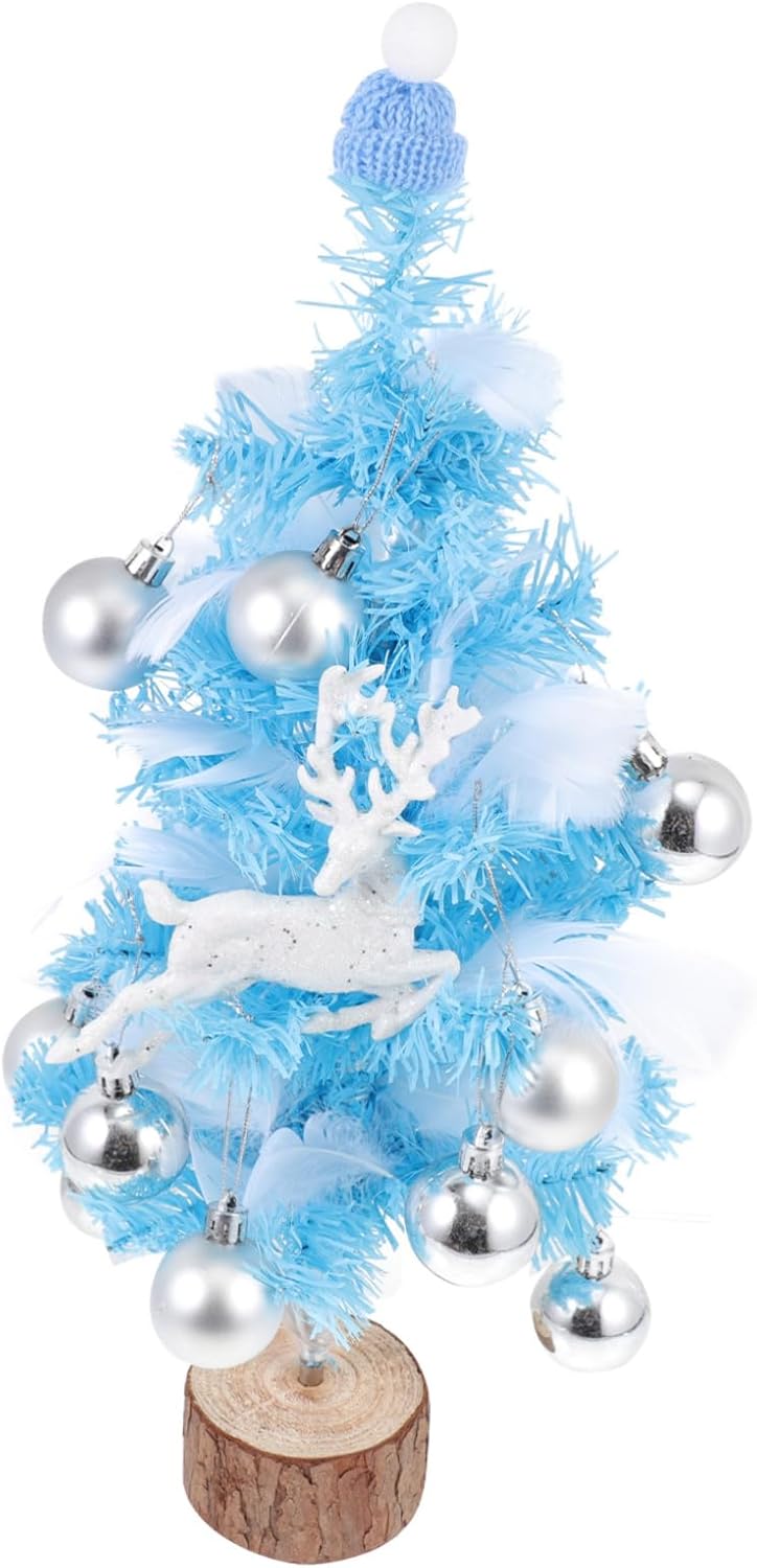 YYZKYTO 1 Set Snow Frosted Tree with Balls Artificial Flocked Christmas Decor Accessories Blush Decor Ornament Blue Commemoration Day