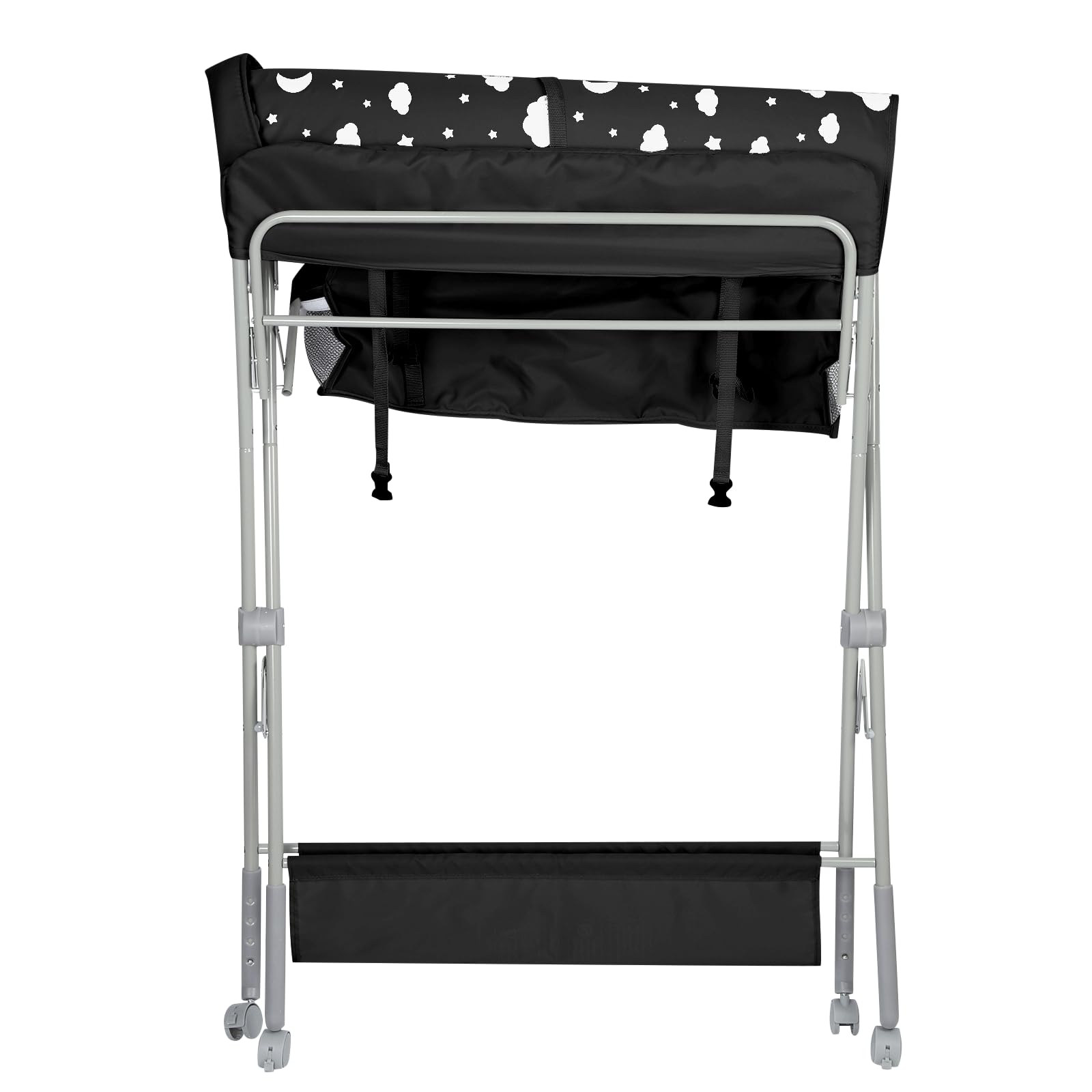 Mueble Cambiador Bebe Plegable y Portátil, Cambiador con 4 Ruedas, 3 Posiciones de Ajuste de Altura, Bañera Cambiador-80 * 58 * 90cm-negro