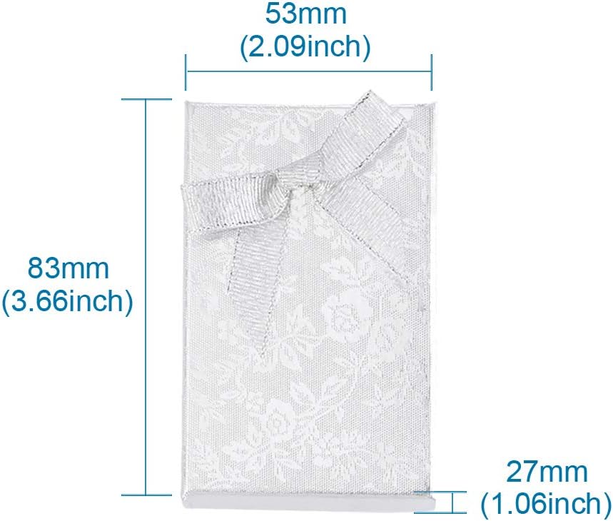 Cheriswelry 24pcs Silver Rectangle Cardboard Jewelry Set Boxes 3.27"x2.09"x1.06" Necklace Earring Pendants Boxes Case with Bowknot Sponge Valentine's Day Birthday Boxes for Jewelry Display