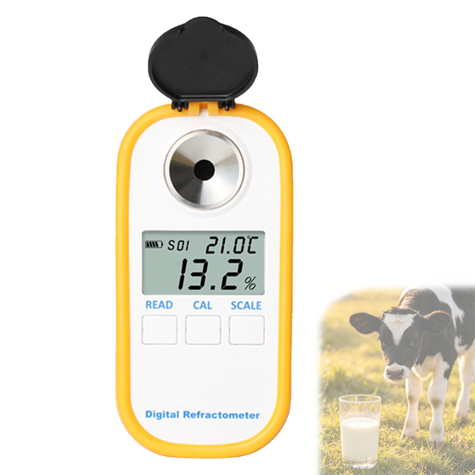 Medidor de concentración de calostro de vaca lechera, refractómetro digital LED, detección de alto rango, precisión de concentración de calostro ± 0,2%, para pruebas de suero animal