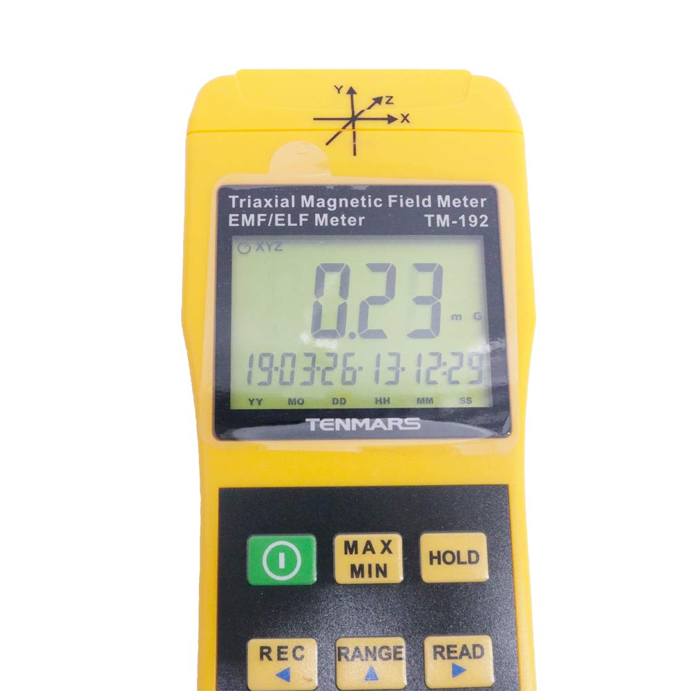 TENMARS TM-192 czujki promieniowania elektromagnetycznego TM192 automatyczny zasięg i automatyczne zasilanie 3-osiowy miernik pola magnetycznego 30 Hz-2000 Hz z USB