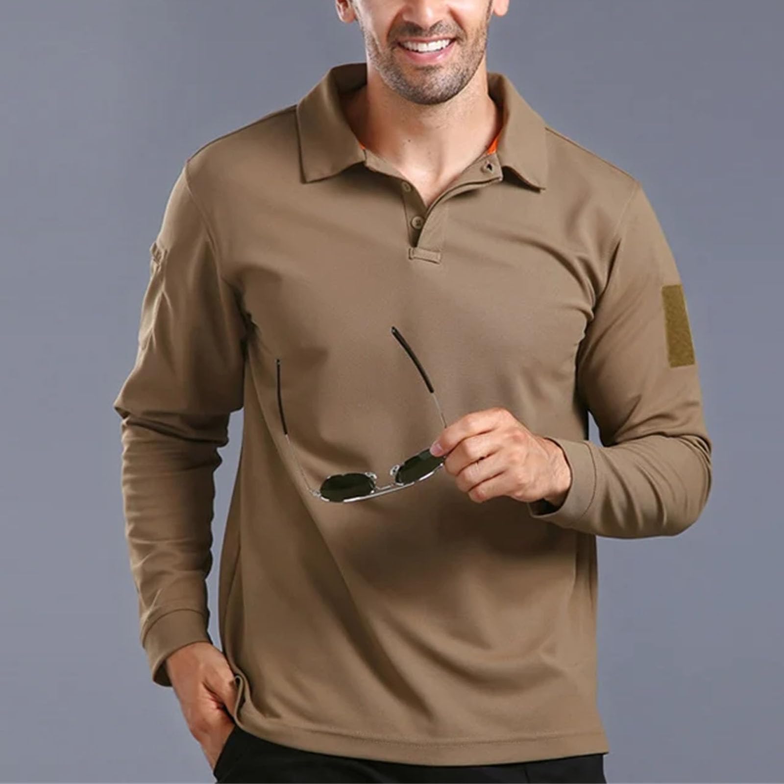 Herren Langarm Poloshirt Atmungsaktiv Casual Langarm T-Shirts