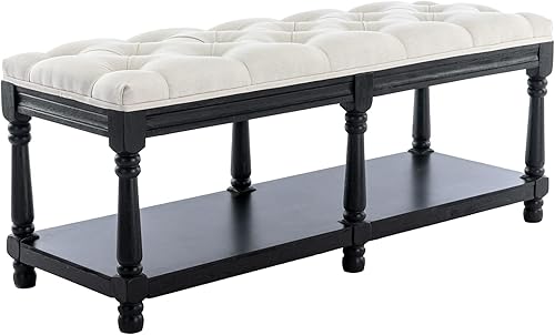 Miniatura 4 de Kmax Banco de almacenamiento para entrada, zapatero copetudo, banco de ventana de madera negra para pasillo, entrada, dormitorio, esquina, beige