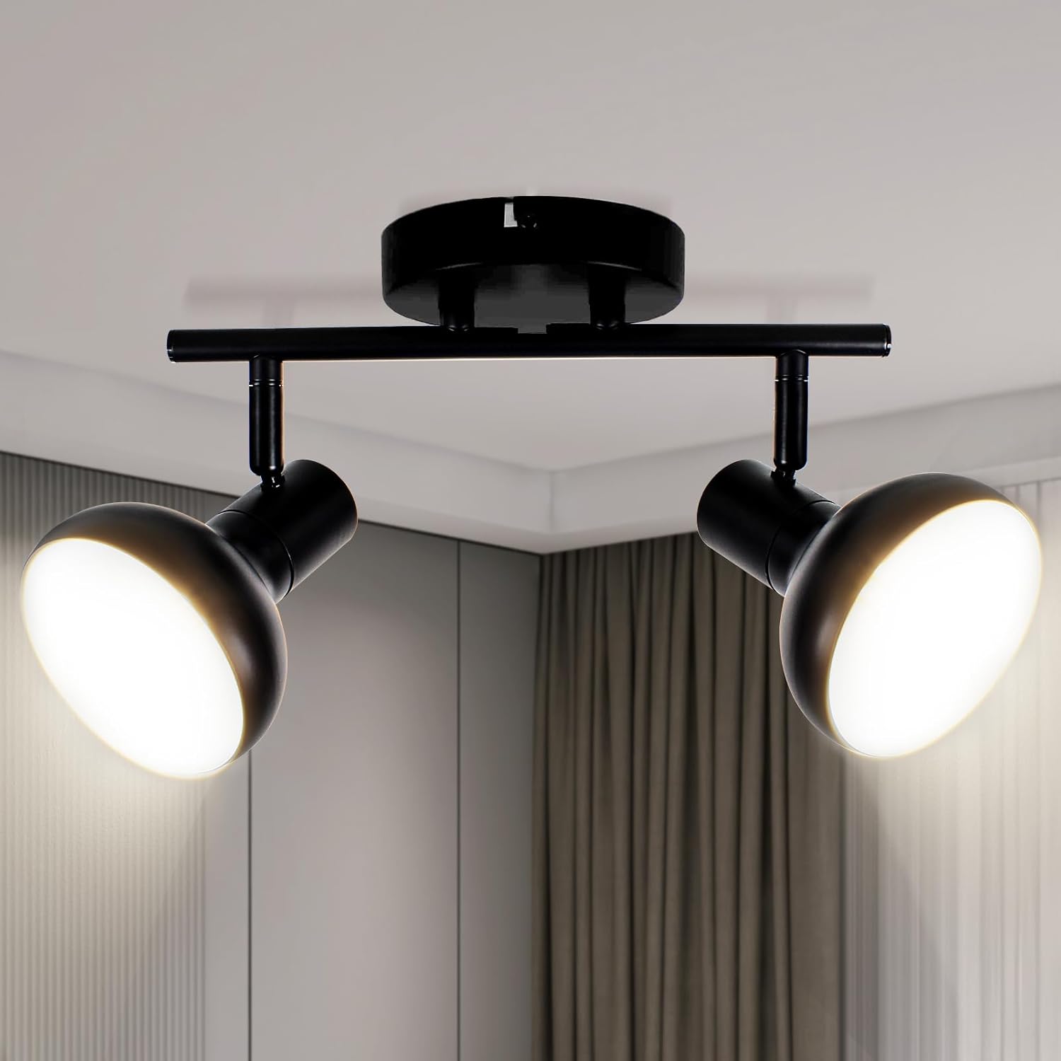LTBLIGHT 2-Light Track Lighting Fixture, Black Retro Ceiling Light with Metal Cage, Adjustable Spotlights for Kitchen Bedroom Hallway, E12 Base (Bulbs Not Included)