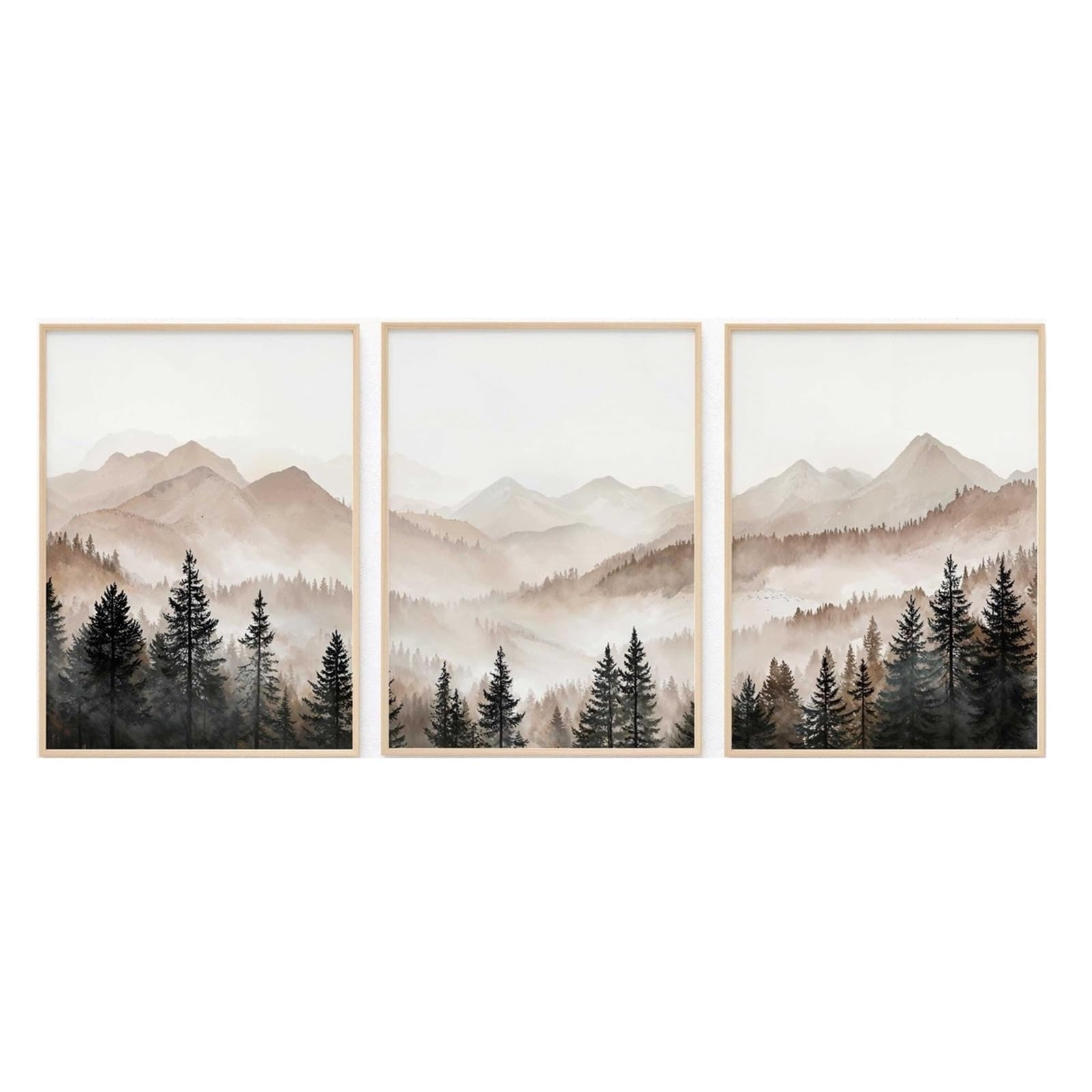 Graiting 3pcs Abstract Forest Mountains Triptych Art Minimalist Foggy Landscape Prints Neutral Nature Wall Gift(40x50cm Unframe)