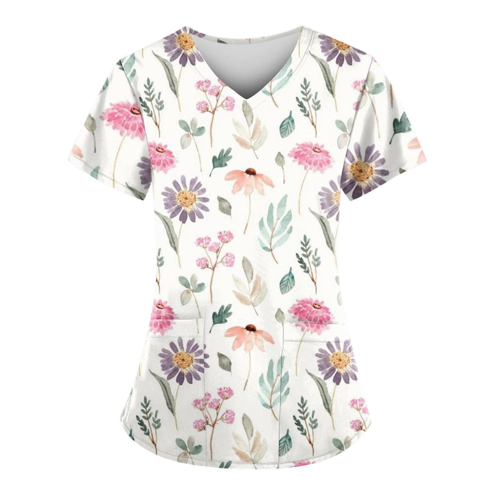 Scrubs for Women V-Neck Top 2 Pockets Moisture Wicking Holiday Scrub Tops Stretch Plus Size Nurse Uniform Shirt