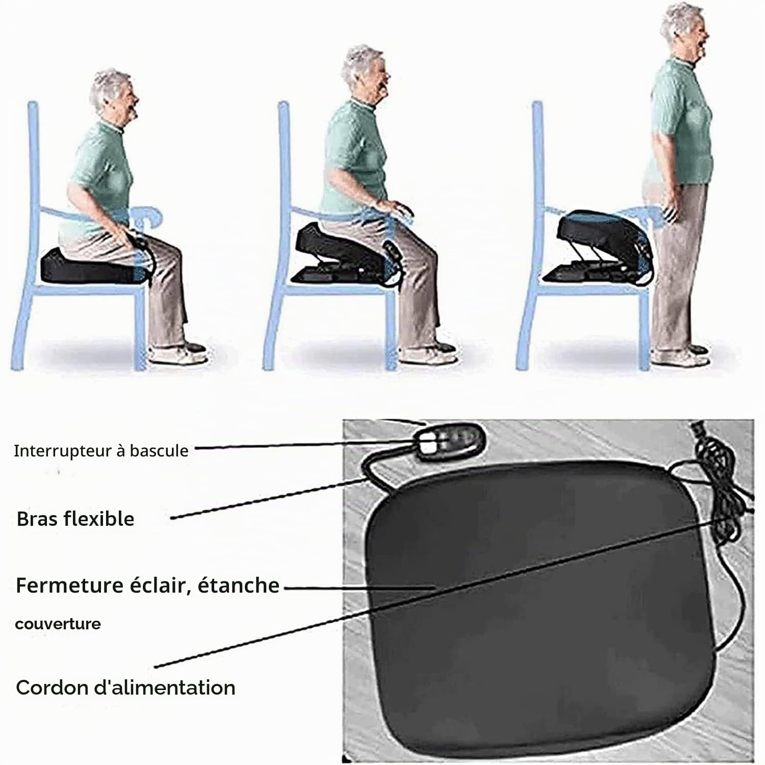 Coussin Releveur, Coussin D'assistance Au Siège électrique, Coussin De Levage Portable, Aide à La Mobilité, Supporte Jusqu'à 280 Lb,Pour Aider Les Personnes âgées Et Handicapées à Monter Et Descendre