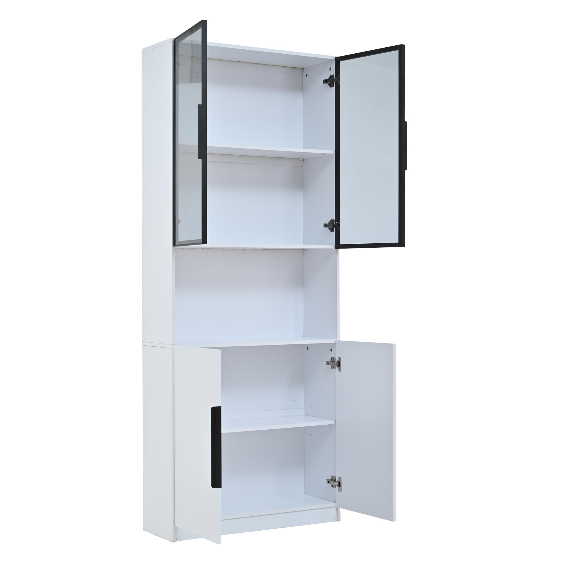 Vitrina de Cristal Armario de Vitrina con Iluminación LED 200 cm, Estantería Aparador con Estantes Ajustables y Puertas para Salon, Mueble Auxiliar Expositora para Comedor Dormitorio (Blanco)
