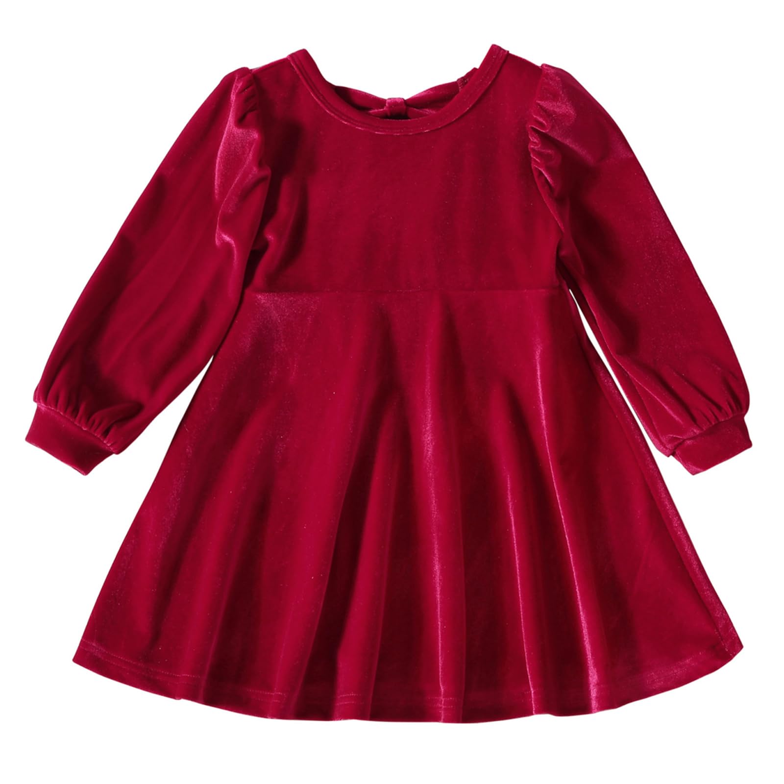 Baby Girls Xmas Dress Long Sleeve Velvet Dress Ruffle Tutu Casual Christmas Holiday Dresses Photo Shoot Toddler Pageant Party Dress Fall Winter Clothes Princess Birthday Outfits Playwear Red 2-3T