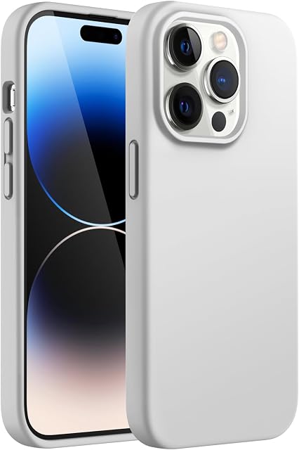JETech Silikonowy Etui do iPhone 14 Pro Max 6,7 Cala, Jedwabisty Miękki w Dotyku Futerał Ochronny na Całe Ciało, Odporny na Wstrząsy Case z Podszewką z Mikrofibry (Jasny Szary)