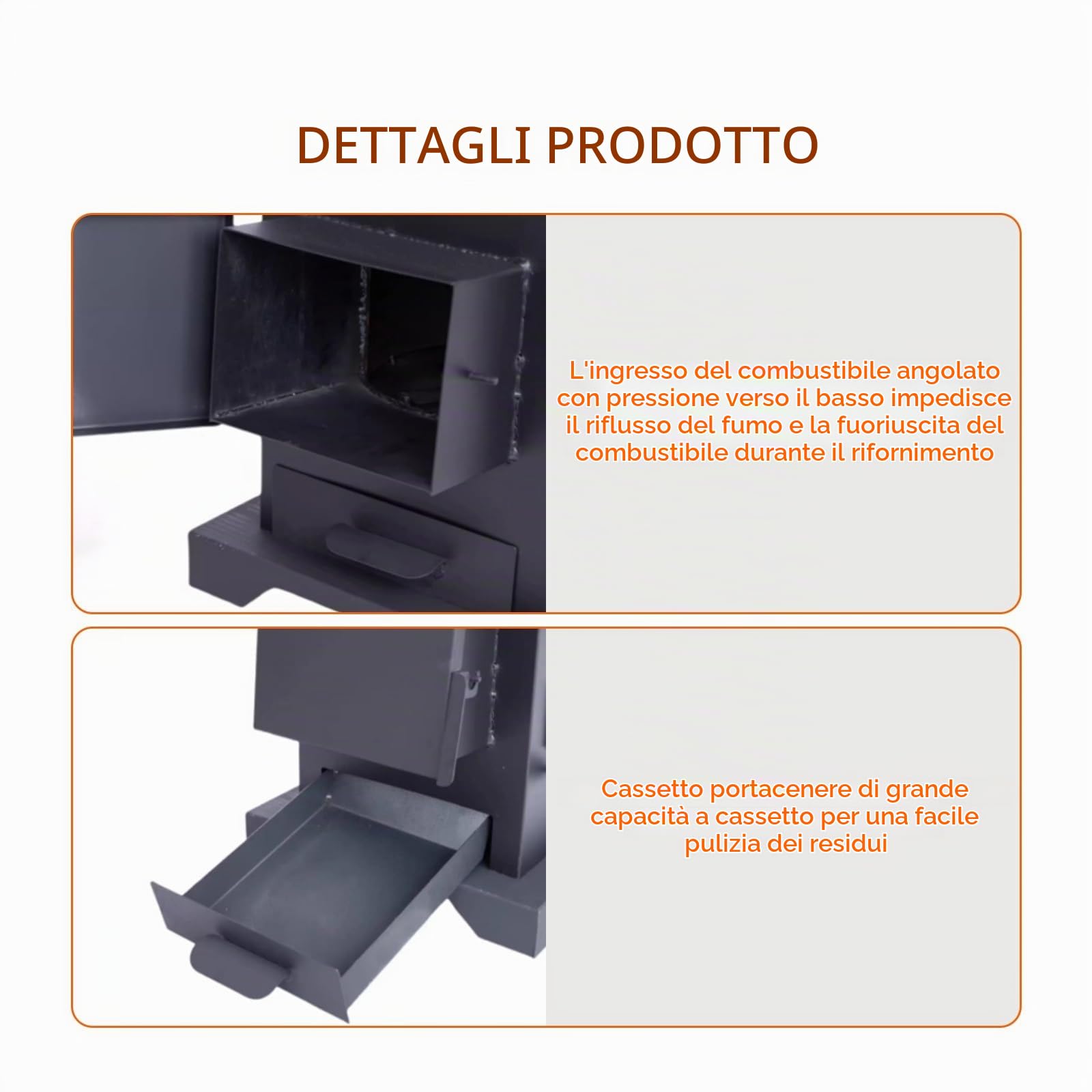 Stufa A Pellet, Stufa A Legna Ventilata Con 3 Prese D'Aria E Focolare In Ghisa, Combustione Completa, Senza Fumo For Cucinare, Acqua Bollente