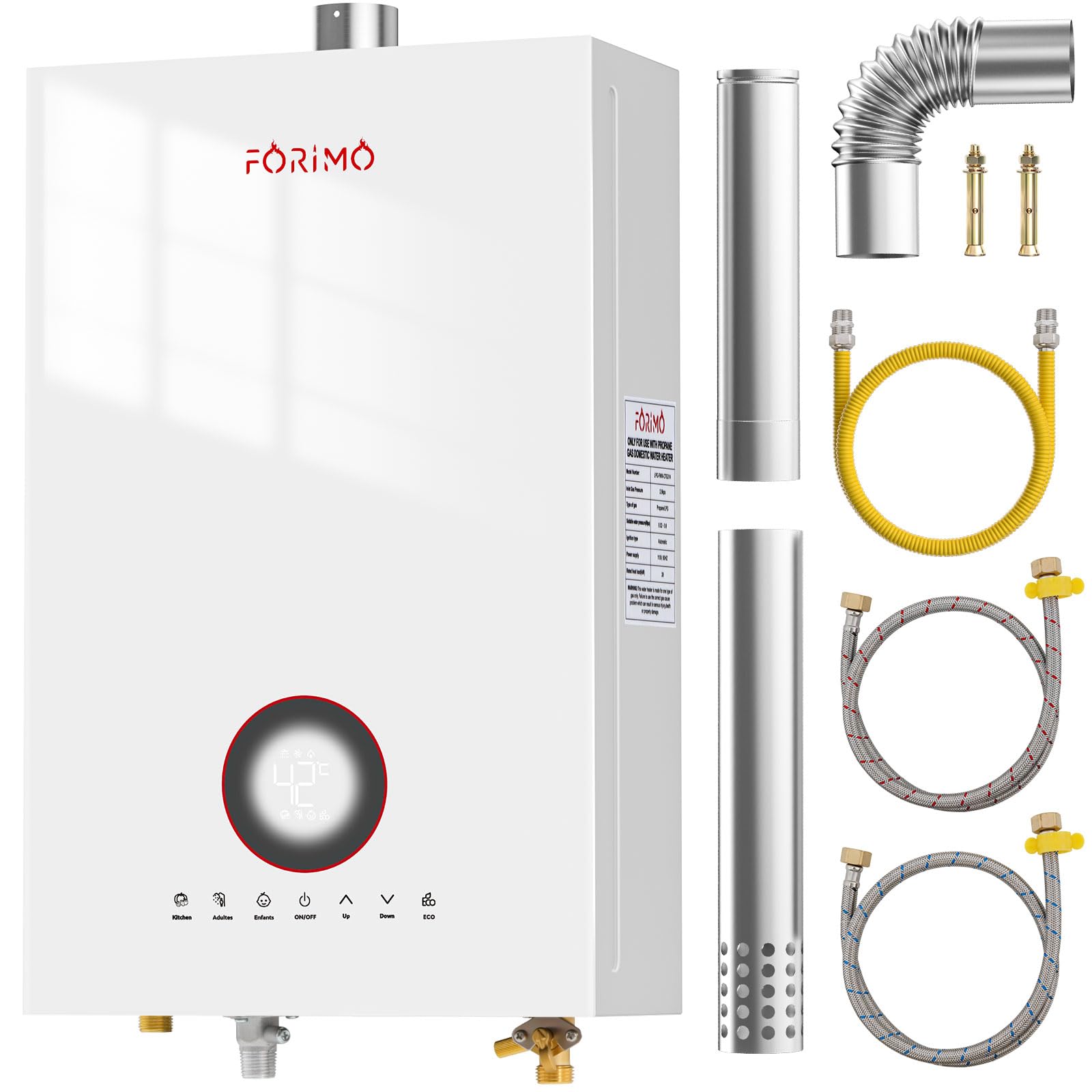 Forimo White Tankless Water Heater, Propane, 3.7 Gpm 14L Indoor Instant Hot Water Heater With Fahrenheit Digital Display, Multi-Protection, Constant Temperature For Home And