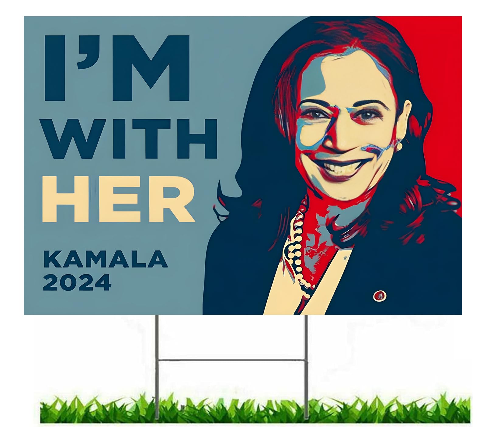 Kamala Harris 2024 For President Yard Sign, Red White & Blue, Double-Sided, Comes with Metal 15" H Stake UV resistant Fade Resistant (Kamala Design 7)