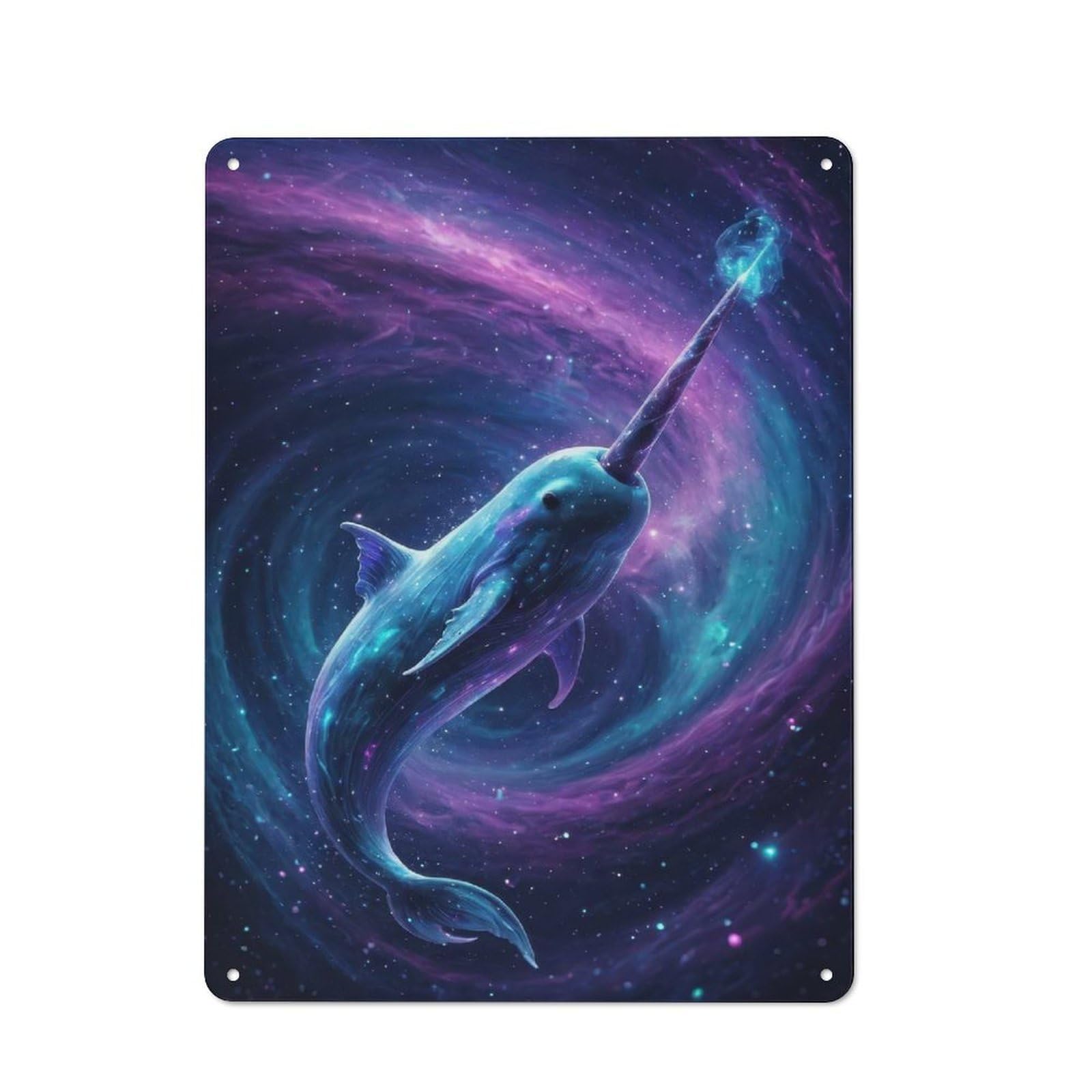 Galactic Narwhal — Cosmic Whale Fantasy Digital Art Metal Gift Sign 40x30cm, Vintage Home Wall Decor for Home, Shop, Pub Or Studio Wall