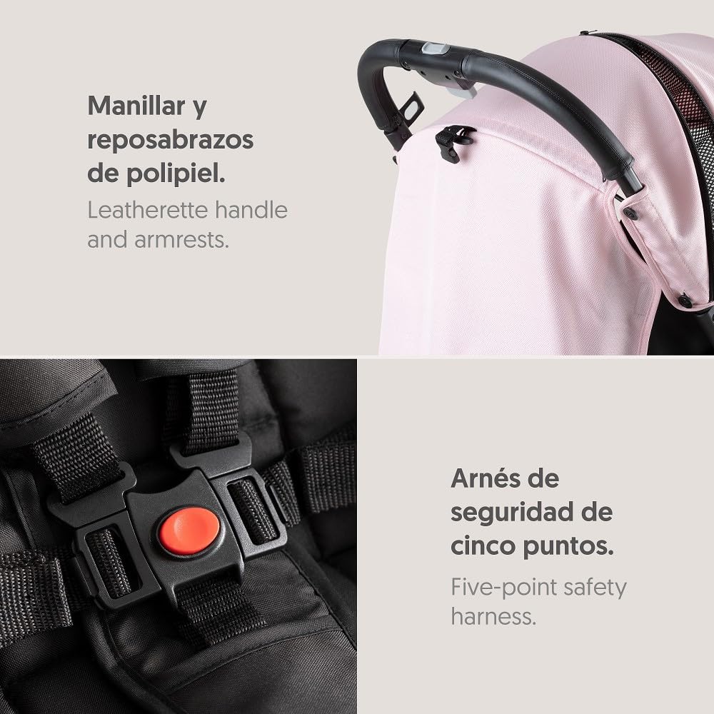 Interbaby Silla de Paseo Ligera y Compacta, Carrito Bebé Plegado Automático, hasta 22 kg, desde Nacimiento, Reclinable, Capota XXL, Suspensión, Cochecito Bebé Viaje Cabina (MIN SPACE PLUS Rosa)