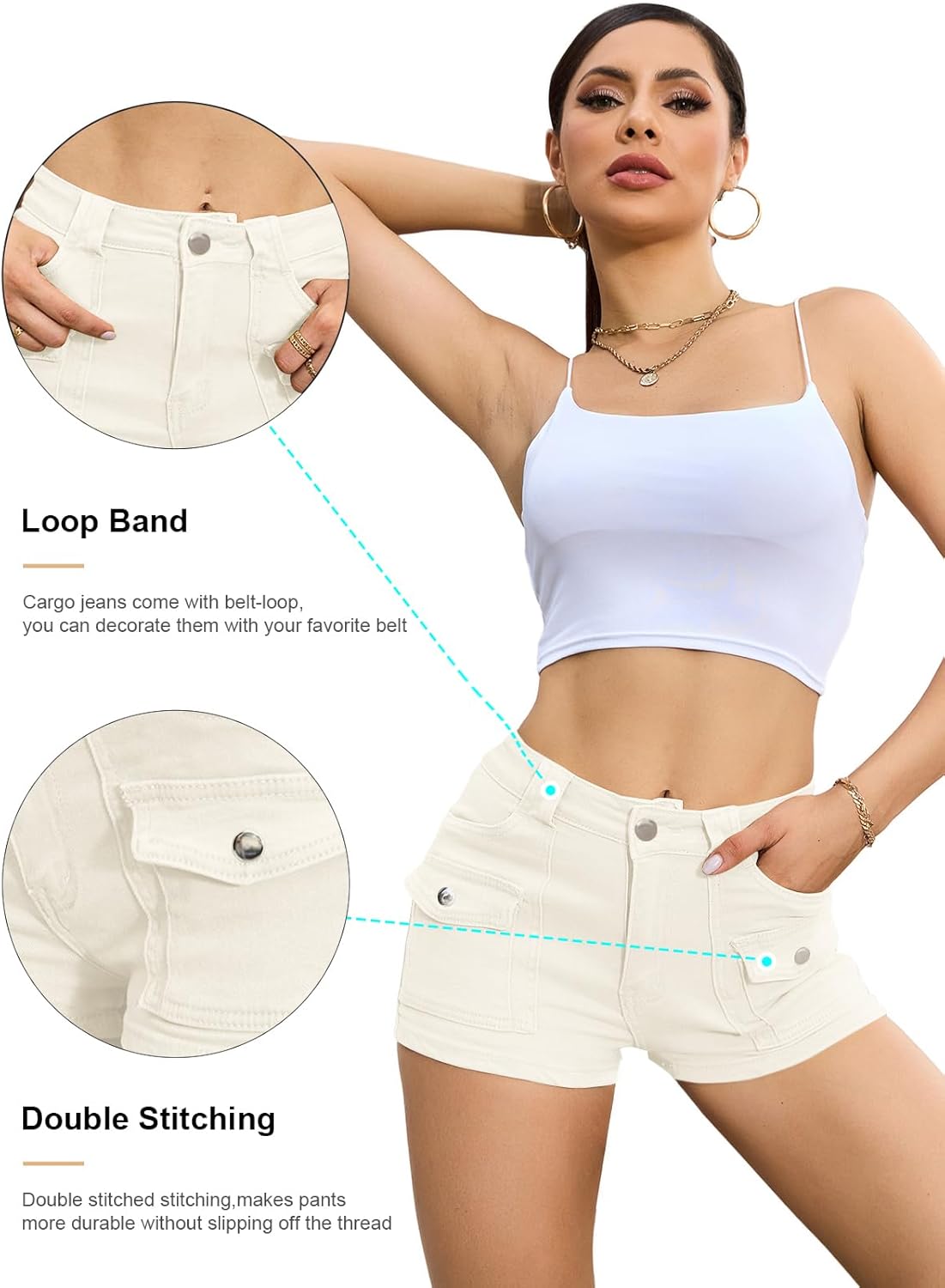 Women's Stretchy Jean Shorts Mid Waisted Twill Shorts Stretch Junior Booty Denim Shorts with Pockets Club Night - Image 3