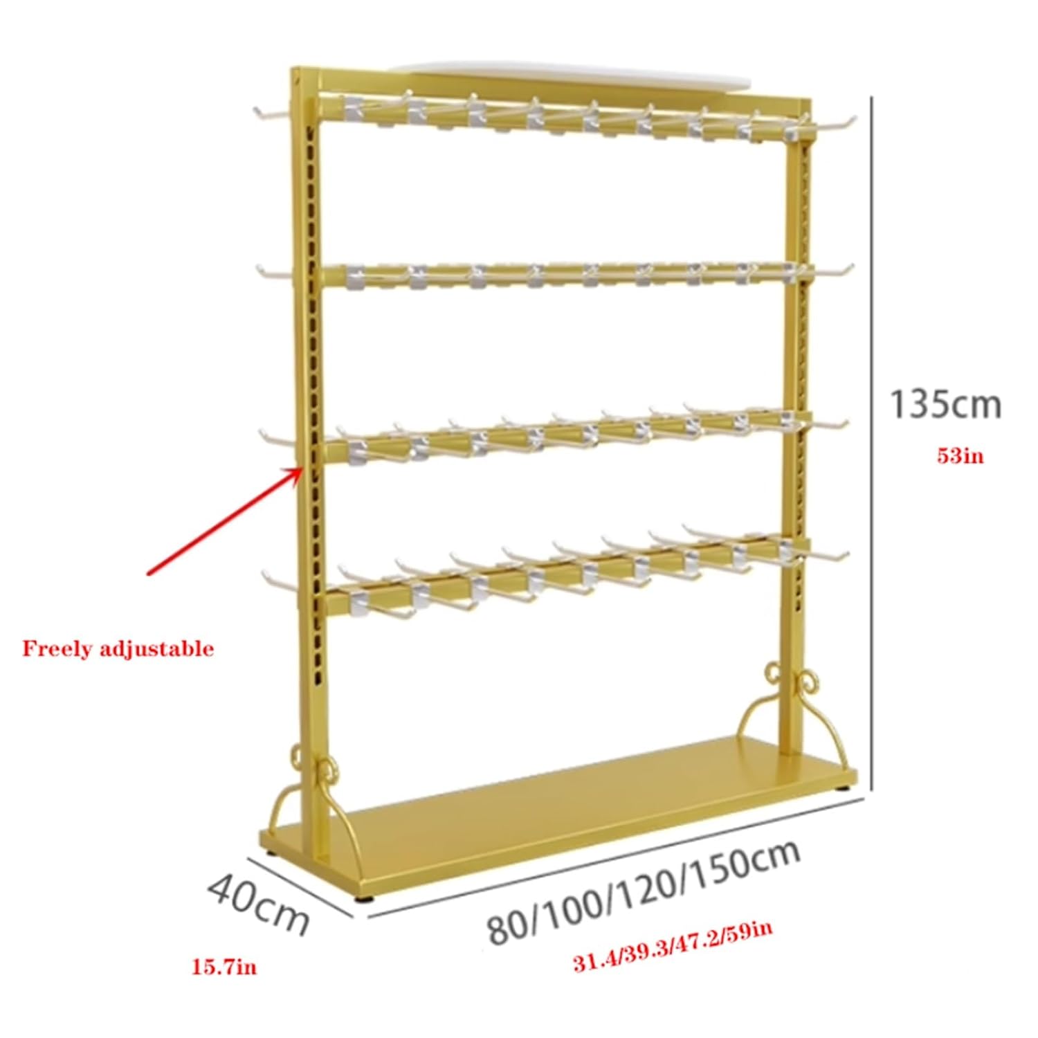 4 Tier Retail Display Stand, Socks Storage Organizer Rack with Hook, for Snacks Jewelry Keyring Hats Socks Toys, Commercial Clothing Store Shelf, 135cm/53in(Black,100 * 40 * 135cm)