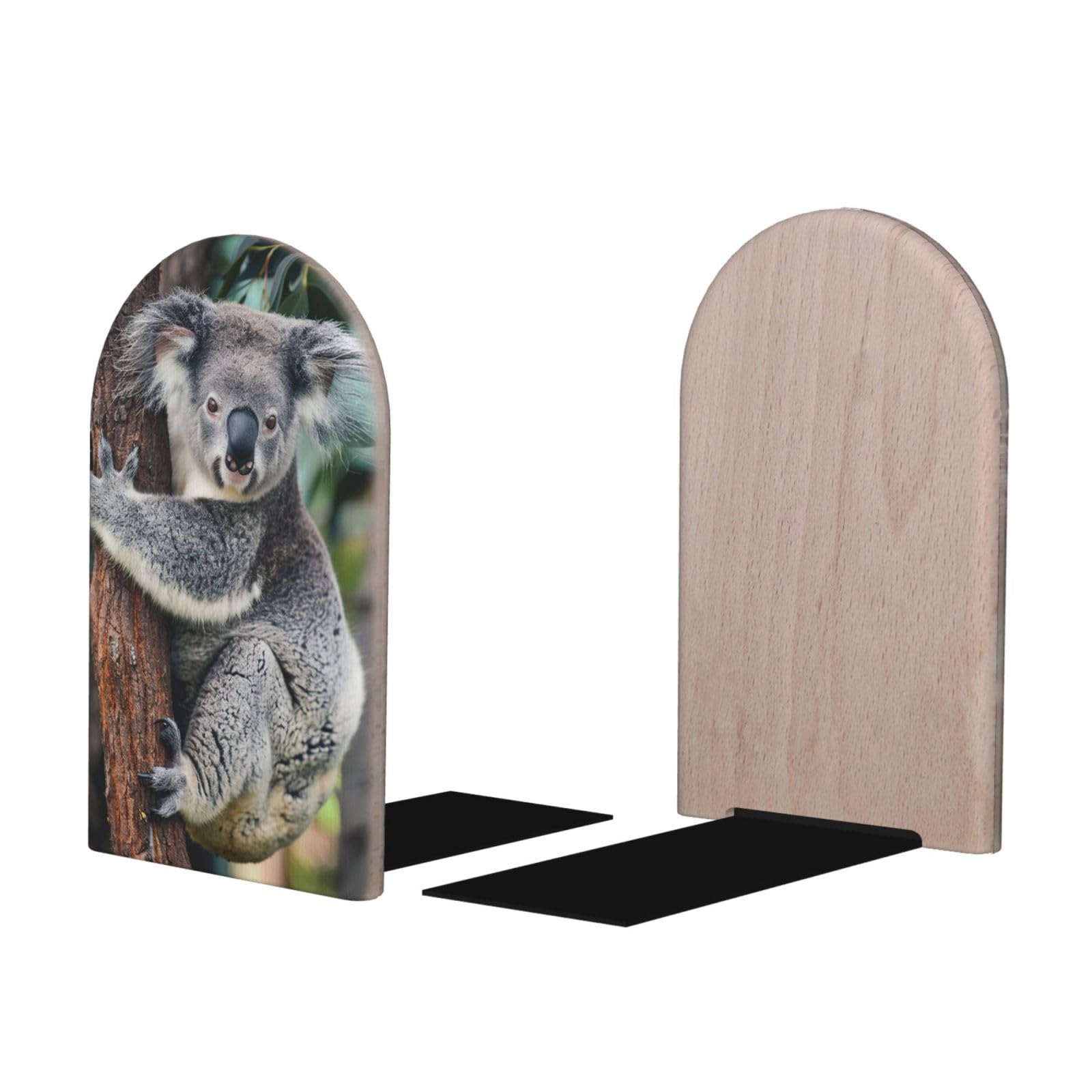 Mexpekil Cute Koala Tree Wooden Bookends for Shelves Heavy Duty Book Holder Organizer Non-Slip Book Stopper for Desk Office Library for Readers 1 Pair