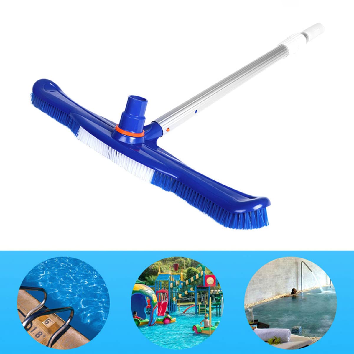 Brosse pour Piscine 20 Pouces en Plastique Aluminium Robuste | Brosse de Nettoyage, Bleu pour Sols et Parois, Ambiance Estivale, Raccord Stable