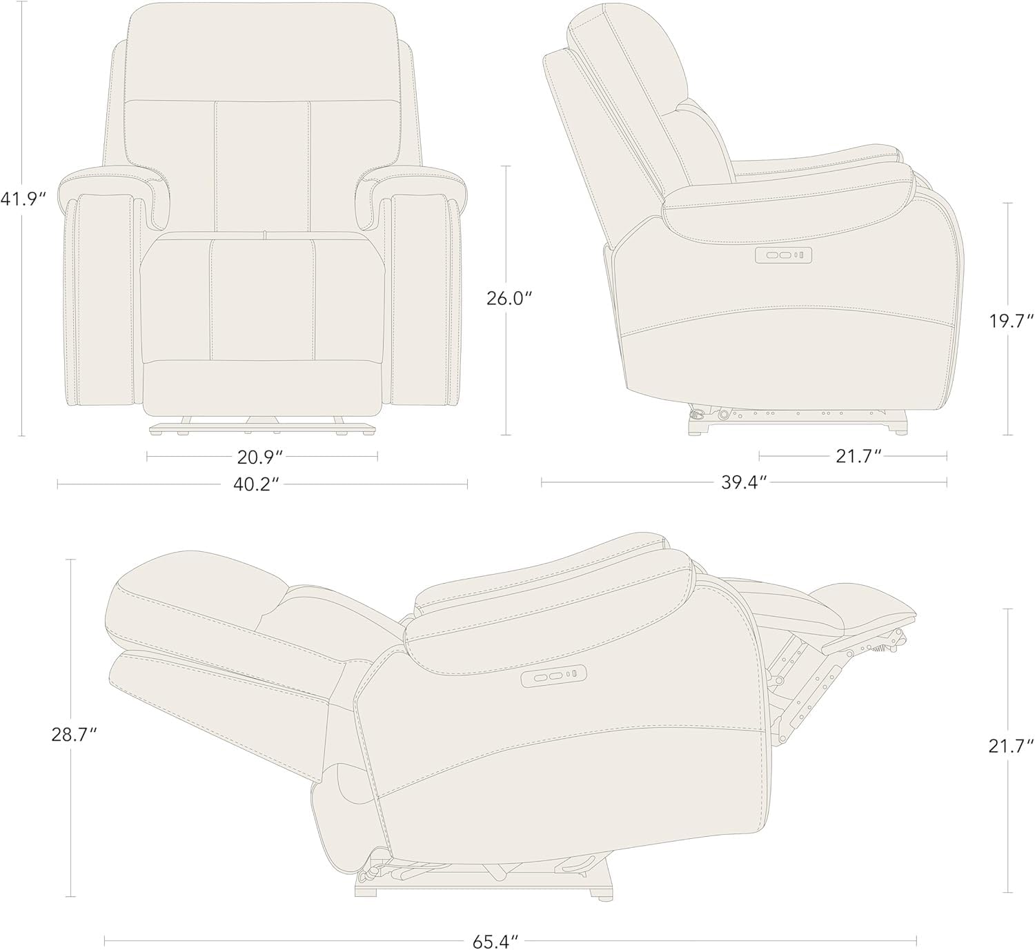 Leather Power Recliner Chair, Luxury Electric Reclining Sofa Lounge with Hidden Slide-Out Cup Holders, USB and Type-C Charging Ports for Adults Living Room