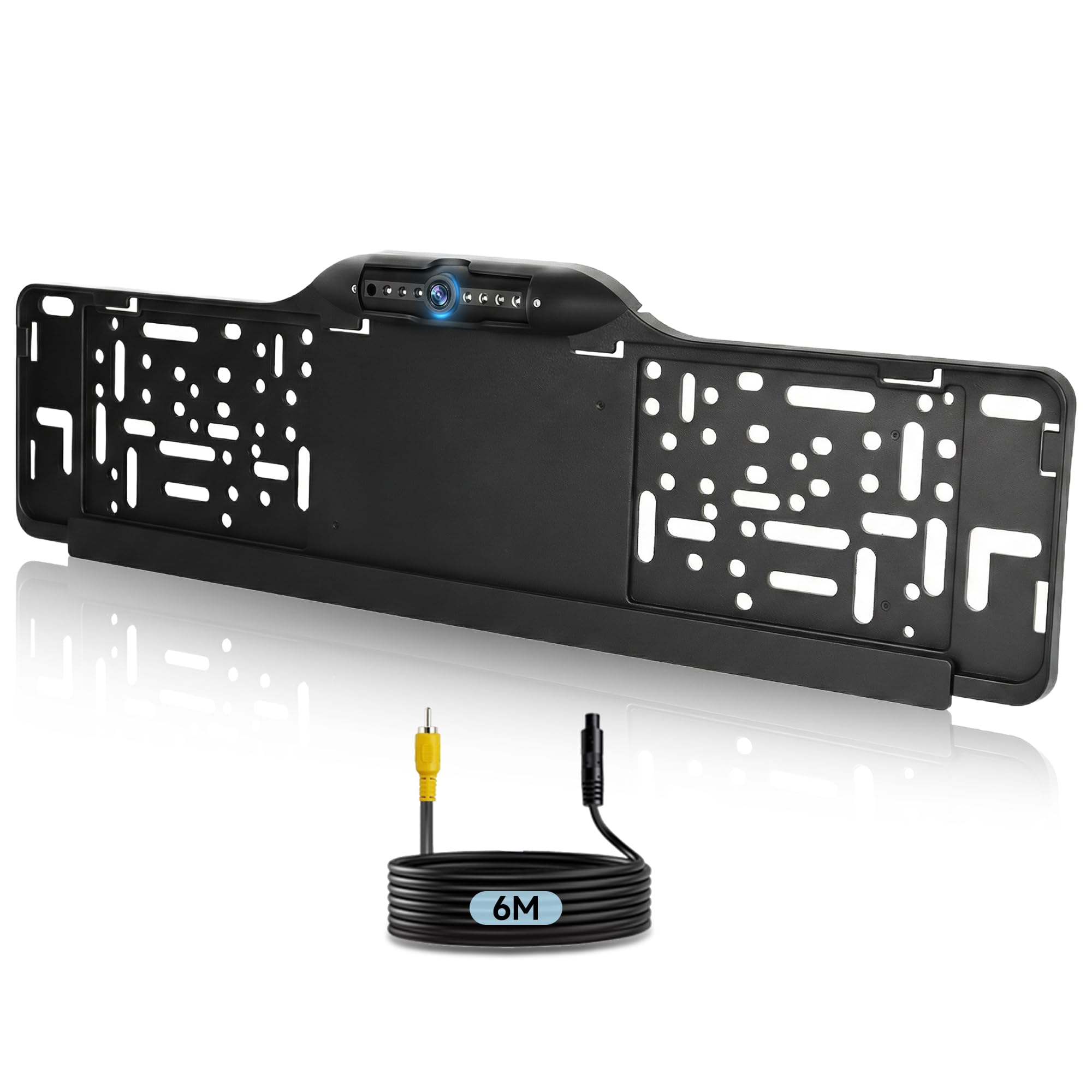Rimoody Cámara de Marcha Atrás 1080P para Matrícula Europea - 7 Leds Visión Nocturna, IP67 Impermeable, Gran Angular 100°, 3 Modos (CVBS/720P/1080P), Cámara de Aparcamiento para Coche