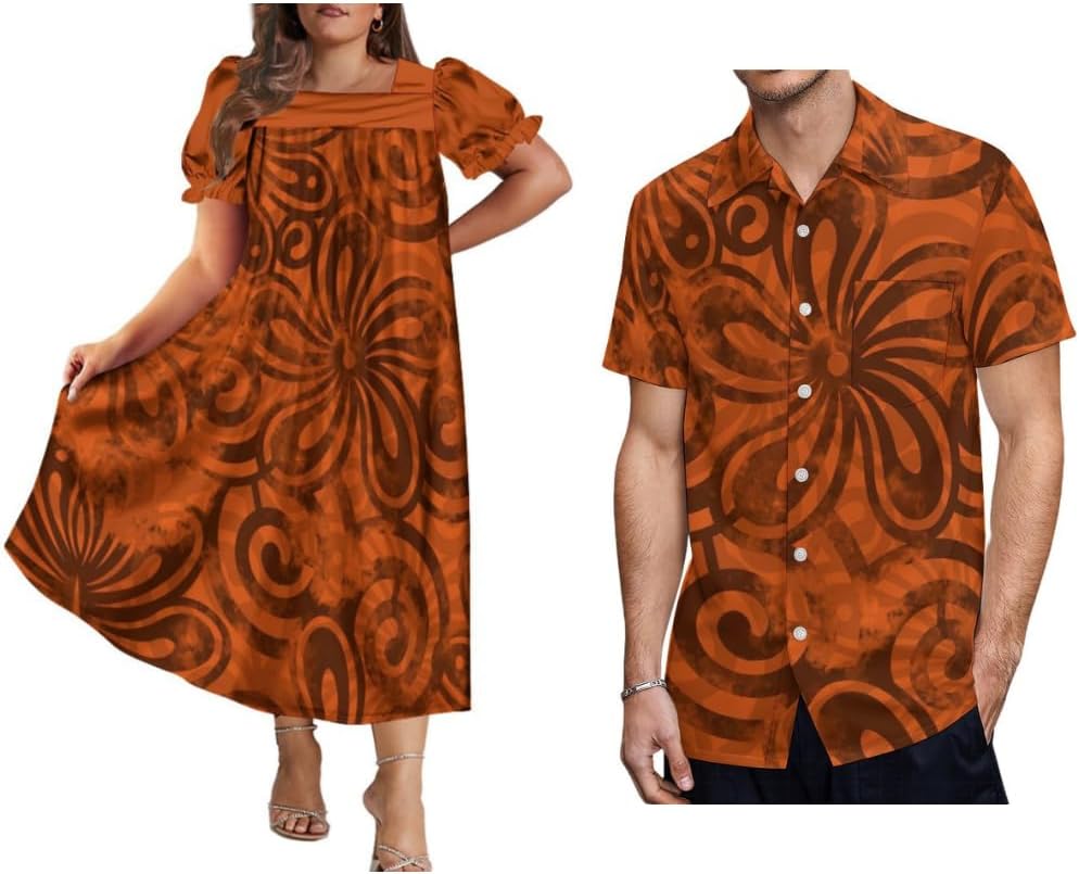 Polynesian Women's Party Dresses Chic Dress Mumu Pacific Islands Men's Shirt Samoan Islander Couples Costume