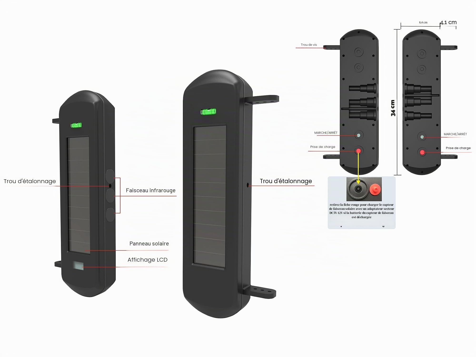 Système d'alarme solaire sans fil pour allée - 800 mètres de long - Portée de transmission - 100 mètres de large - Pas de câblage - Pas besoin de remplacer la batterie