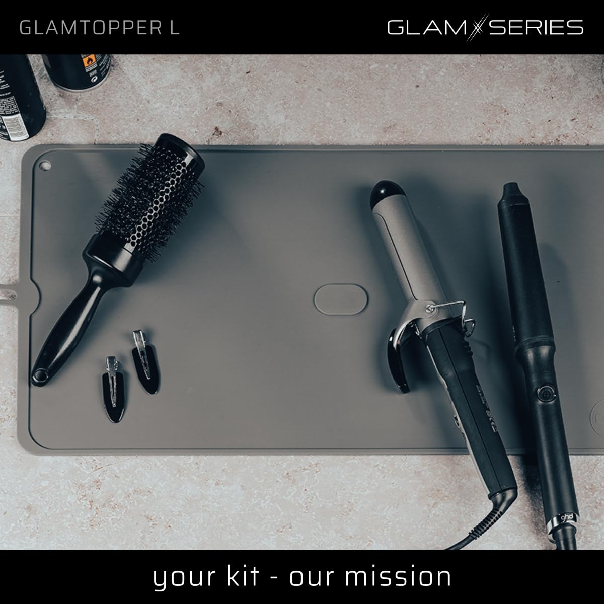 Glamtopper L Termoizolacyjna mata silikonowa 30 x 55 x 0,5 cm pod akcesoria makijażowe i fryzjerskie typu lokówka