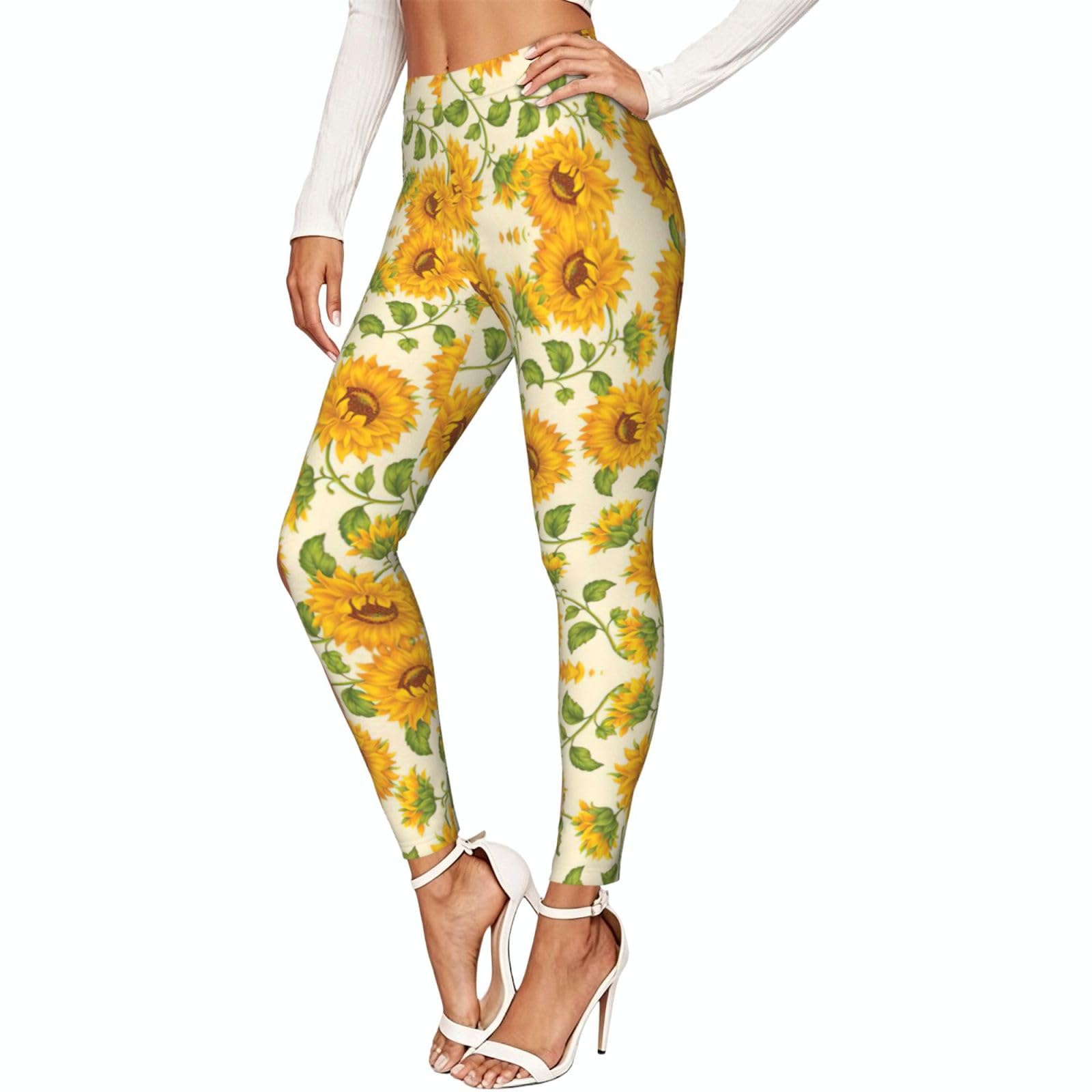 Leggings de compresión para mujer con diseño de girasol amarillo y un tejido suave deportivo 7
