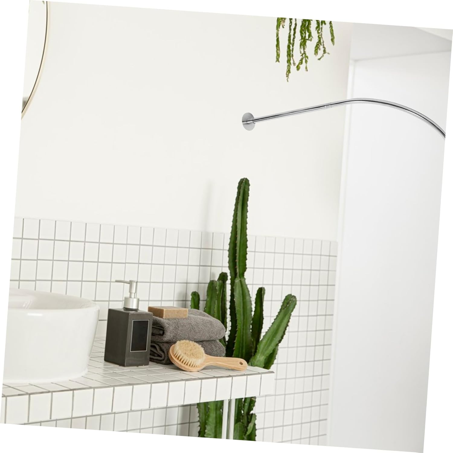 Curved Tension Shower Curtain Rod Adjustable Telescoping Metal Rod for Bathroom No Drilling Heavy Duty Design 28-48 Inches