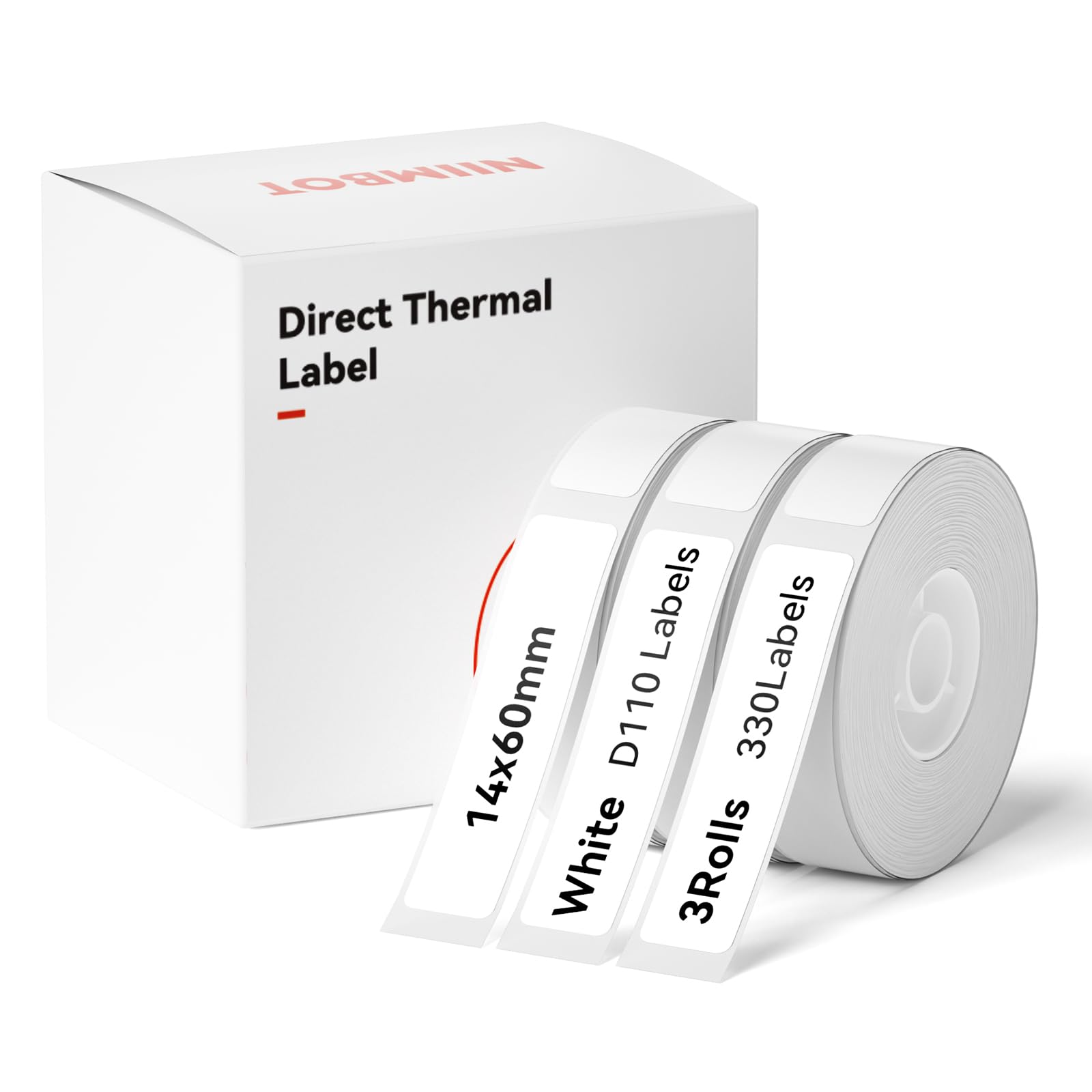NIIMBOT3 Rolls Label Maker Tape Thermal Paper 0.55" x 2.36"(14×60mm) Printer Sticker Labeling Tape with Self-Adhesive for D11/D110/D101 Label Maker