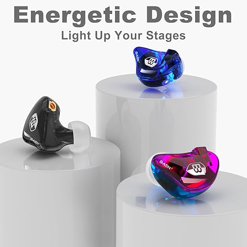 Miniatura 5 de BASN Auriculares profesionales con monitor de oído para cantantes, bateristas, músicos con conector MMCX Auriculares IEM (Pro Clear Colorful)