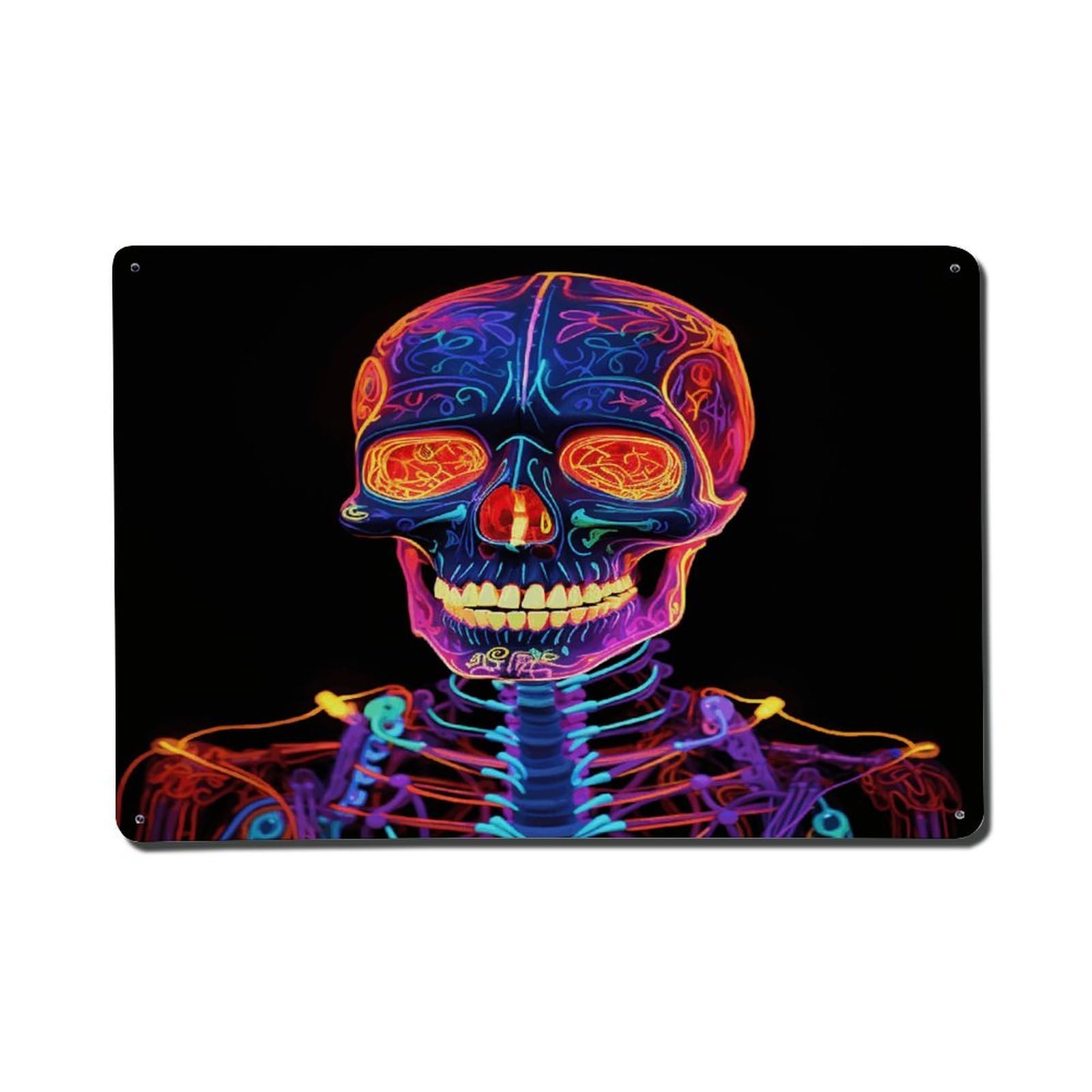 Adfgyerh Style Skull Glowing Metal Signs Funny, Aluminum Tin Sign Indoor Outdoor Decor, Vintage Signs For Home Office Kitchen Bar Cafe Garden Farmhouse Wall Decor
